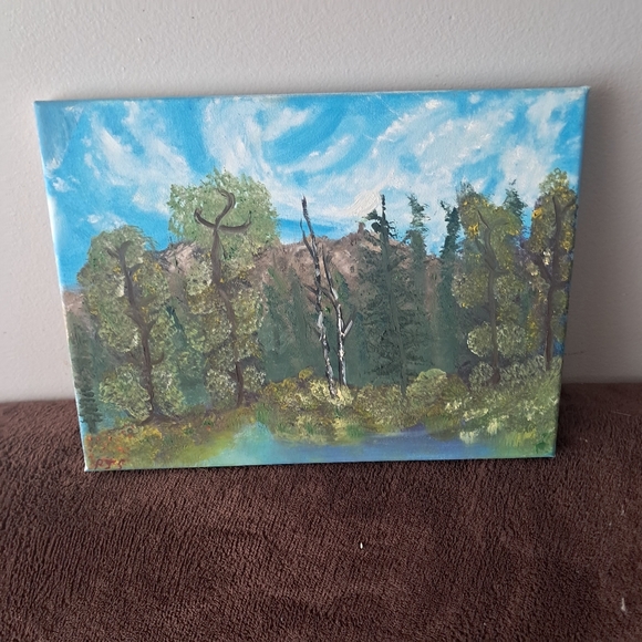 Bob Ross Inspired Hand Painted Canvas Oil Paint Landscape - Picture 1 of 5